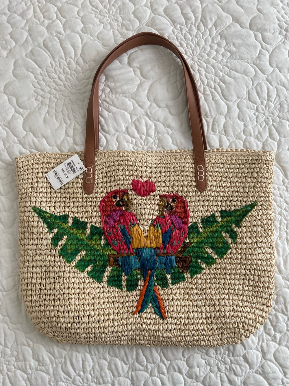 INC Woven Parrot Tote Bag - Natural